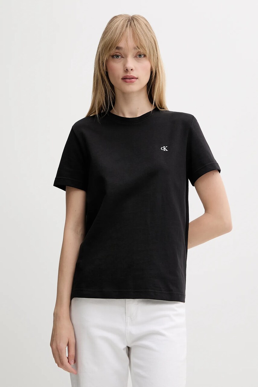 Levně Bavlněné tričko Calvin Klein Jeans dámské, černá barva, LV047B224G
