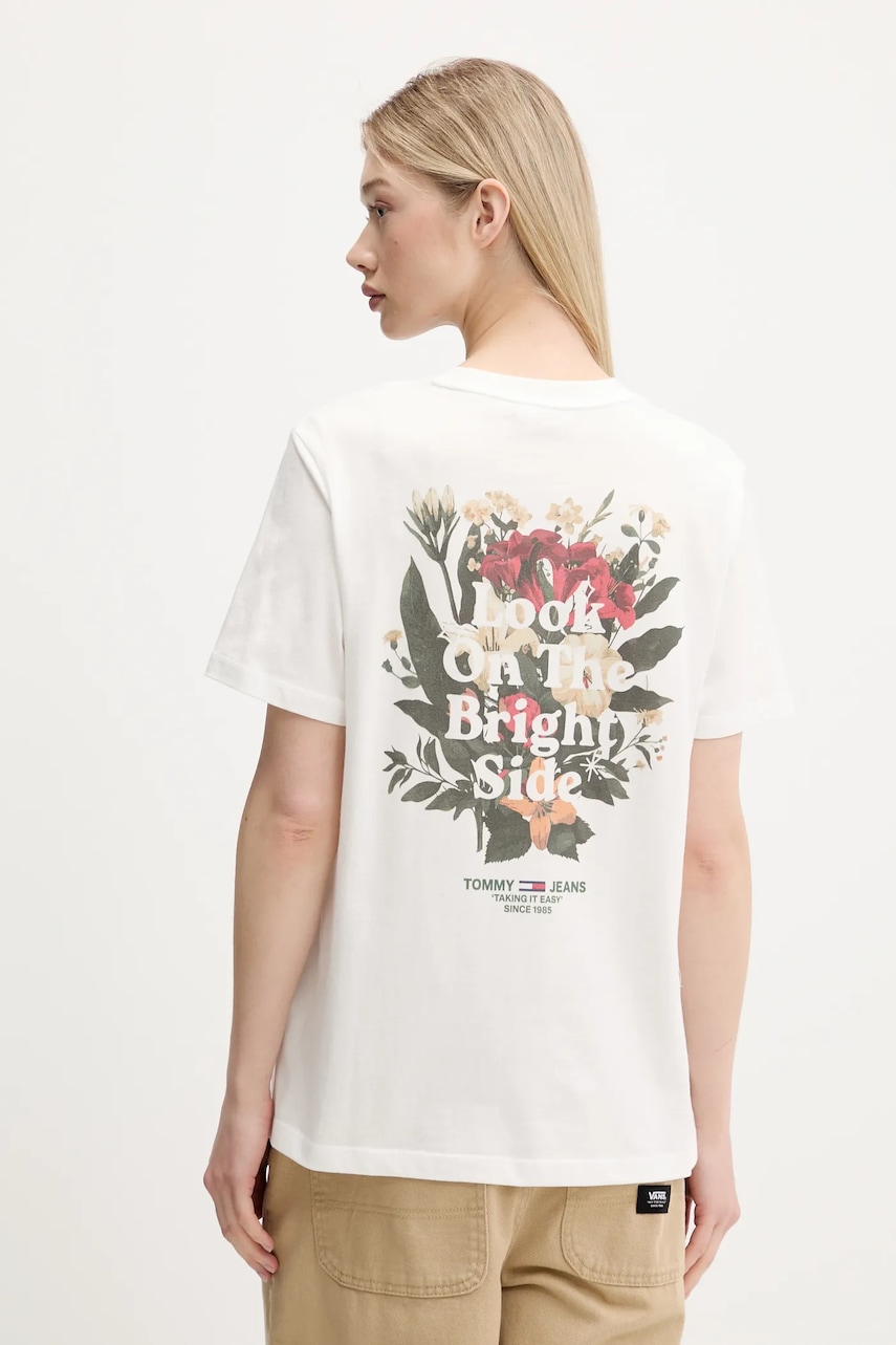 Tommy Jeans tricou din bumbac culoarea alb, DW0DW21341