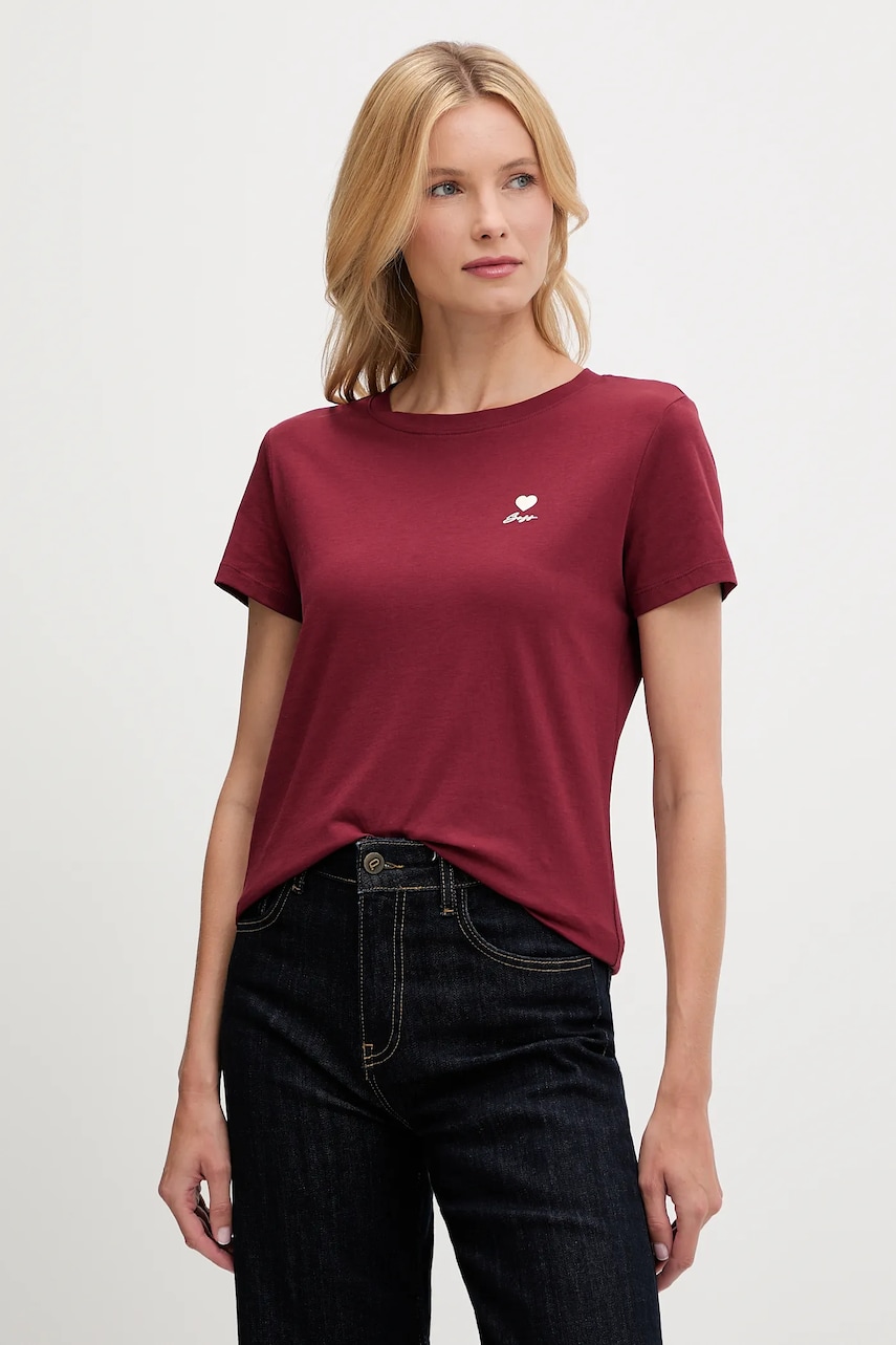 BOSS Orange tricou din bumbac culoarea bordo, 50545288