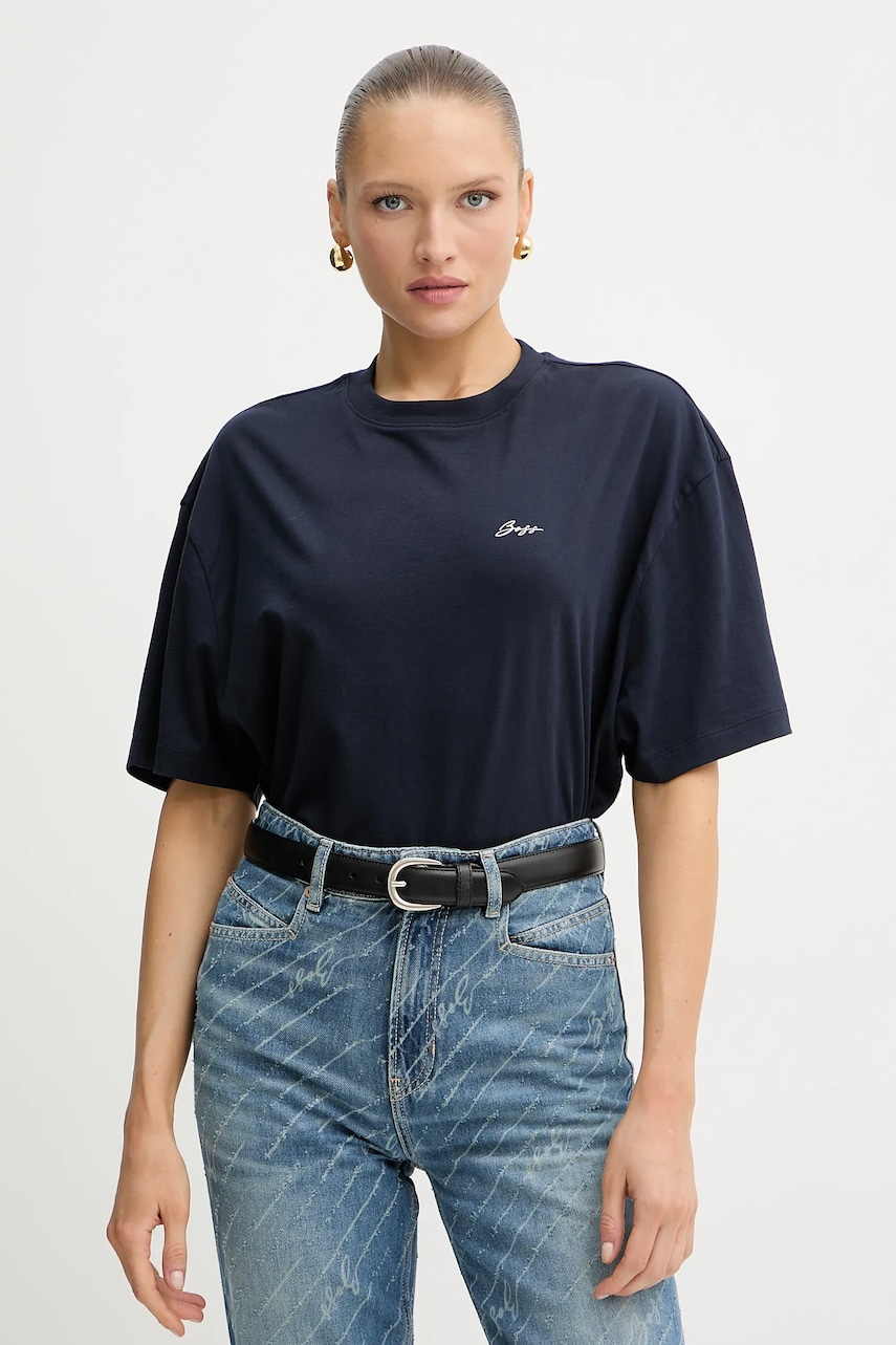 BOSS Orange tricou din bumbac culoarea bleumarin, 50545498