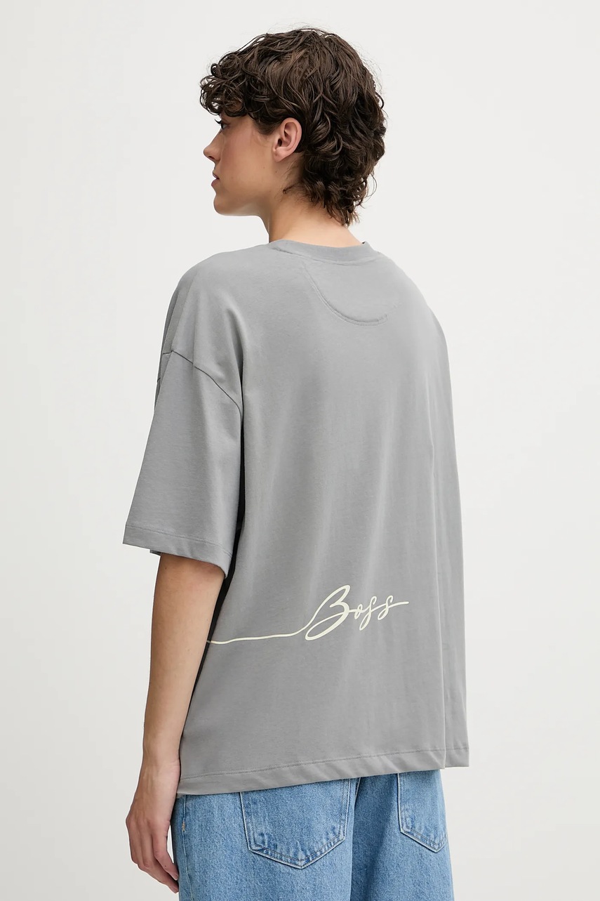 Хлопковая футболка BOSS Orange цвет серый 50545498