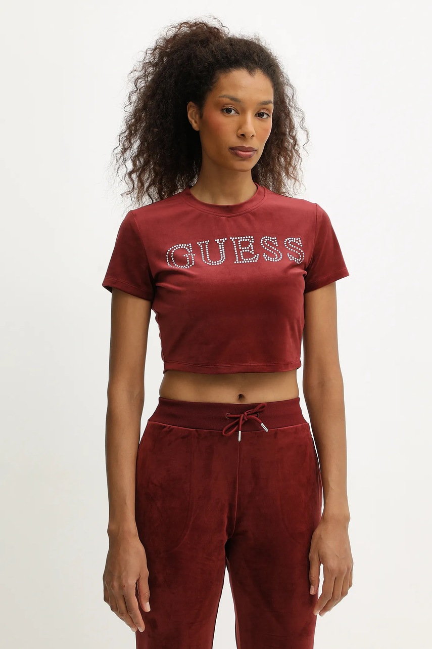 Levně Dětské tričko Guess COUTURE dámské, vínová barva, V3BI01 K0232
