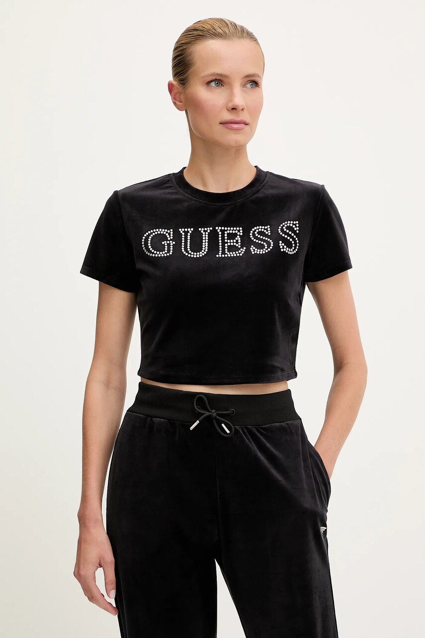 Levně Dětské tričko Guess COUTURE dámské, černá barva, V3BI01 K0232