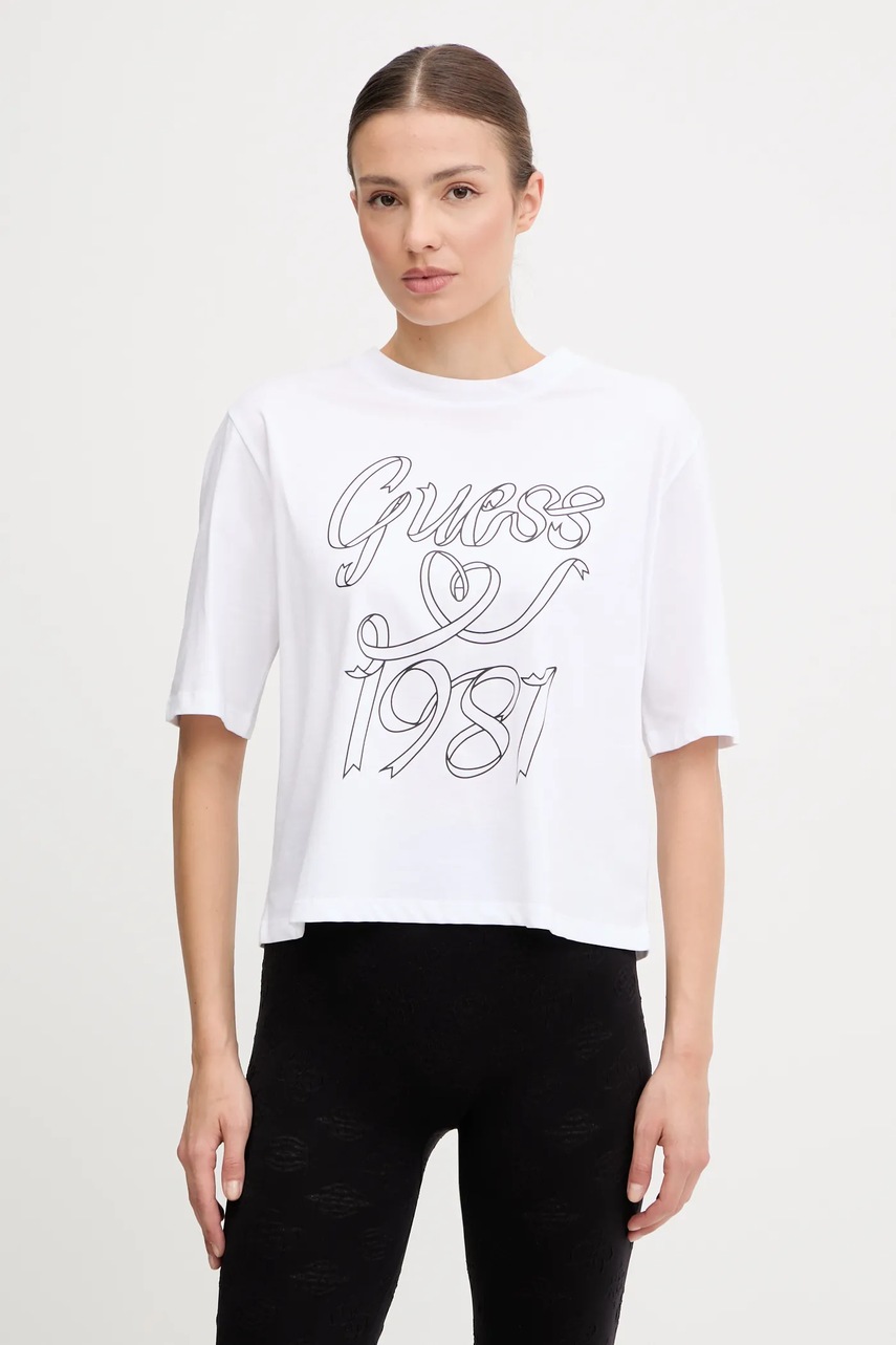 Levně Bavlněné tričko Guess MISTY dámské, bílá barva, V5RI11 K8HM0