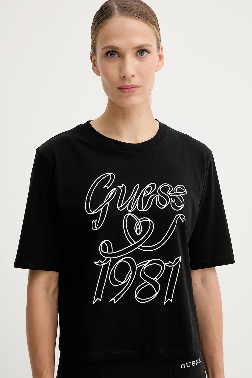 Levně Bavlněné tričko Guess MISTY dámské, černá barva, V5RI11 K8HM0