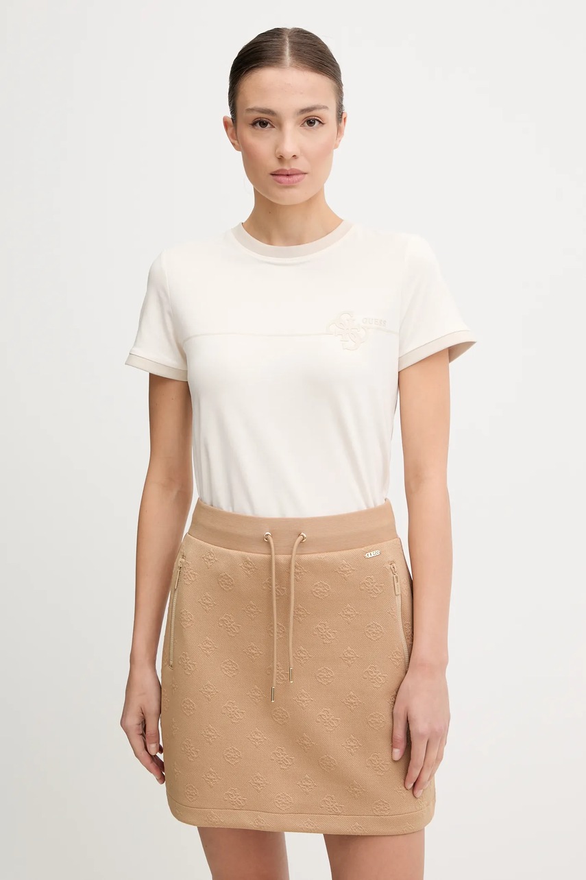 Levně Tričko Guess CARMEN dámské, béžová barva, V5YI01 J1314