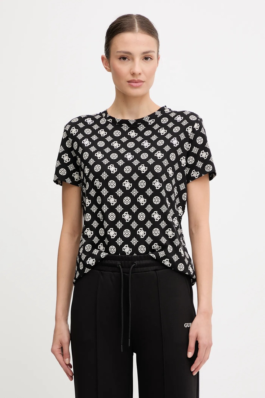 Levně Bavlněné tričko Guess PEONY dámské, černá barva, V5YI04 I3Z14