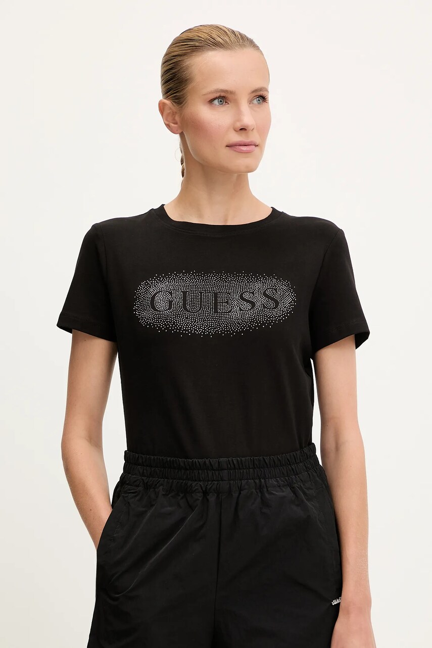 Levně Bavlněné tričko Guess INGRID dámské, černá barva, V5YI08 J1314
