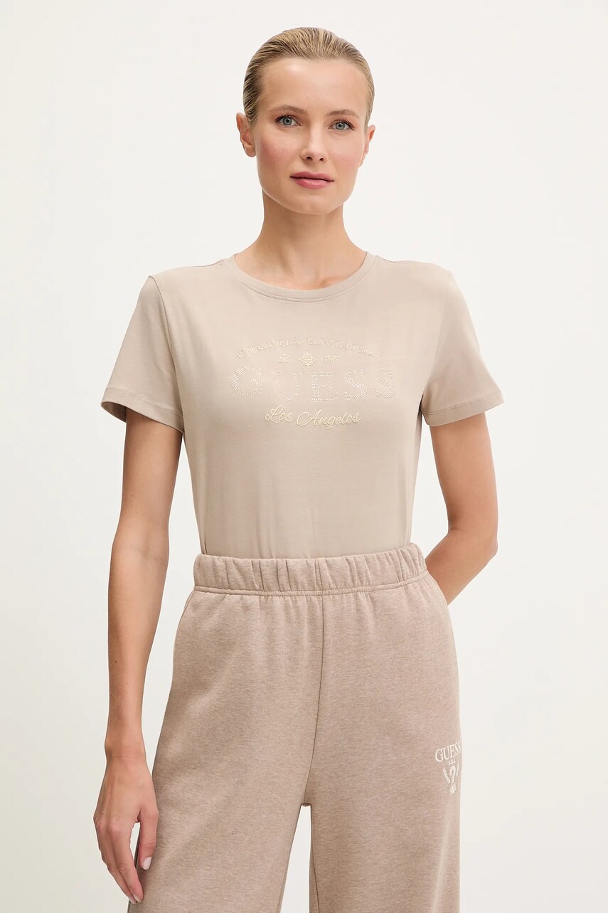 Levně Tričko Guess MARINA dámské, béžová barva, V5YI13 J1314