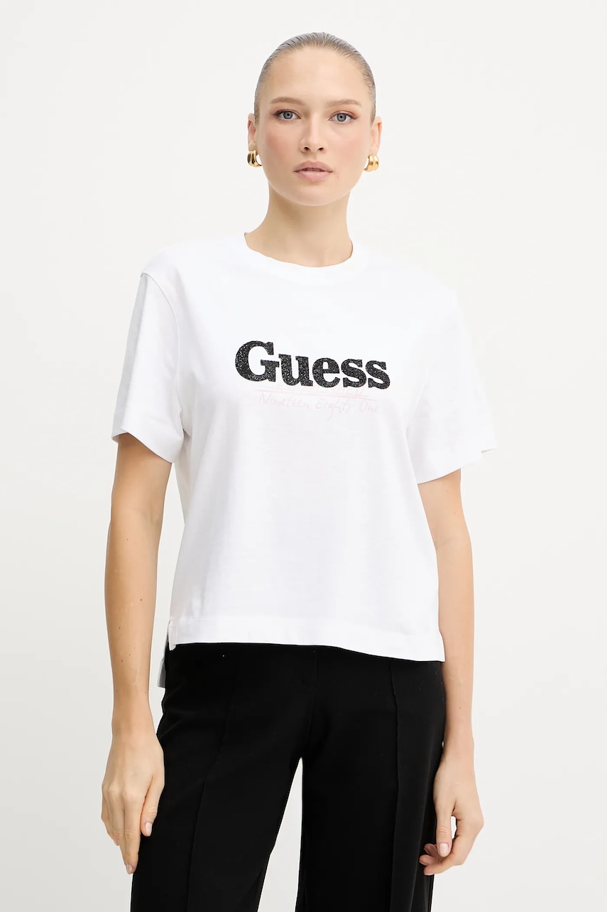 Levně Bavlněné tričko Guess dámské, bílá barva, W5YI07 I3Z14
