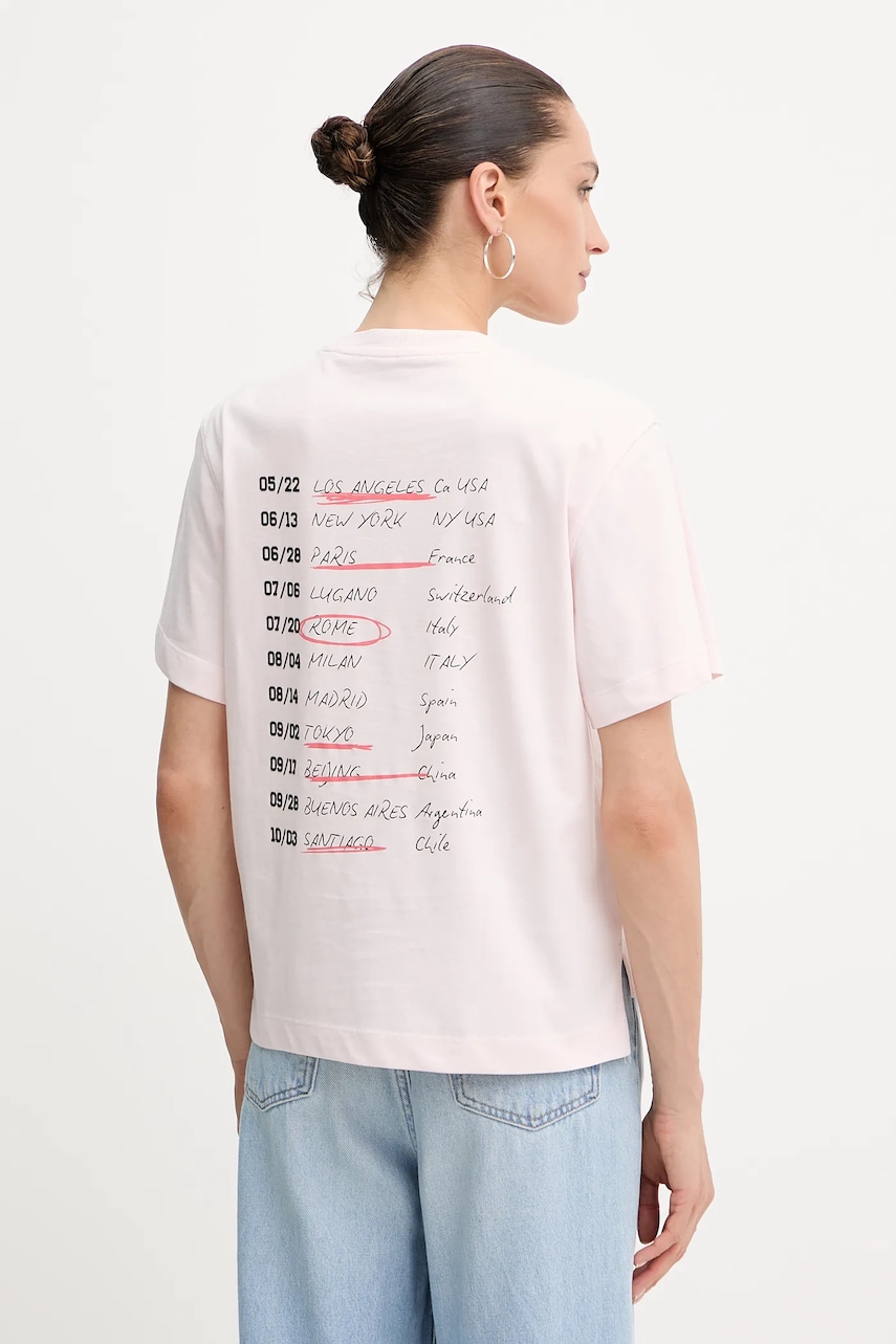 Levně Bavlněné tričko Guess dámské, růžová barva, W5YI07 I3Z14