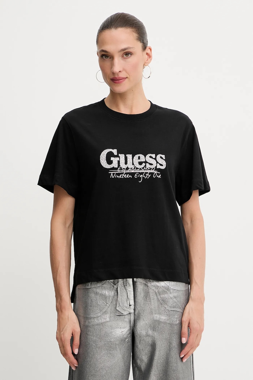 Levně Bavlněné tričko Guess dámské, černá barva, W5YI07 I3Z14