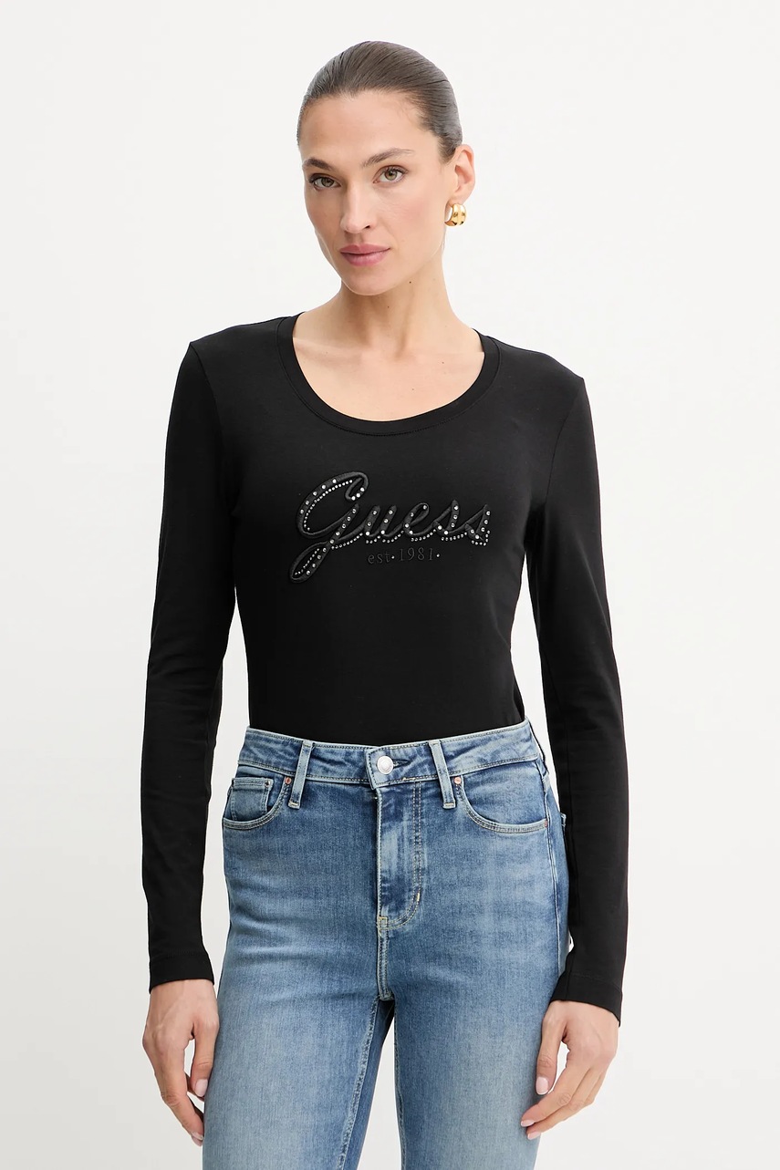 Levně Tričko s dlouhým rukávem Guess černá barva, W5YI26 J1314