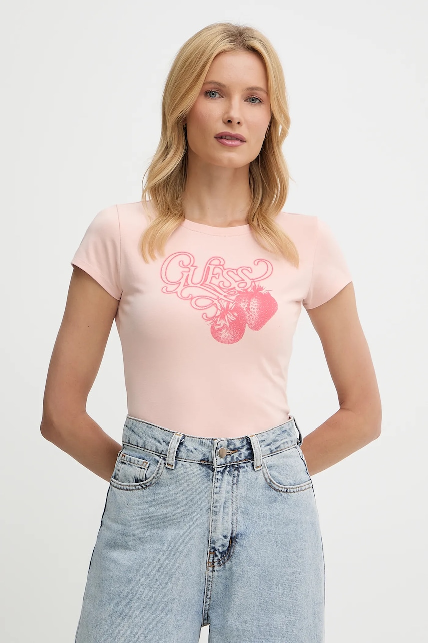 Levně Tričko Guess dámské, růžová barva, W5YI29 K49A1