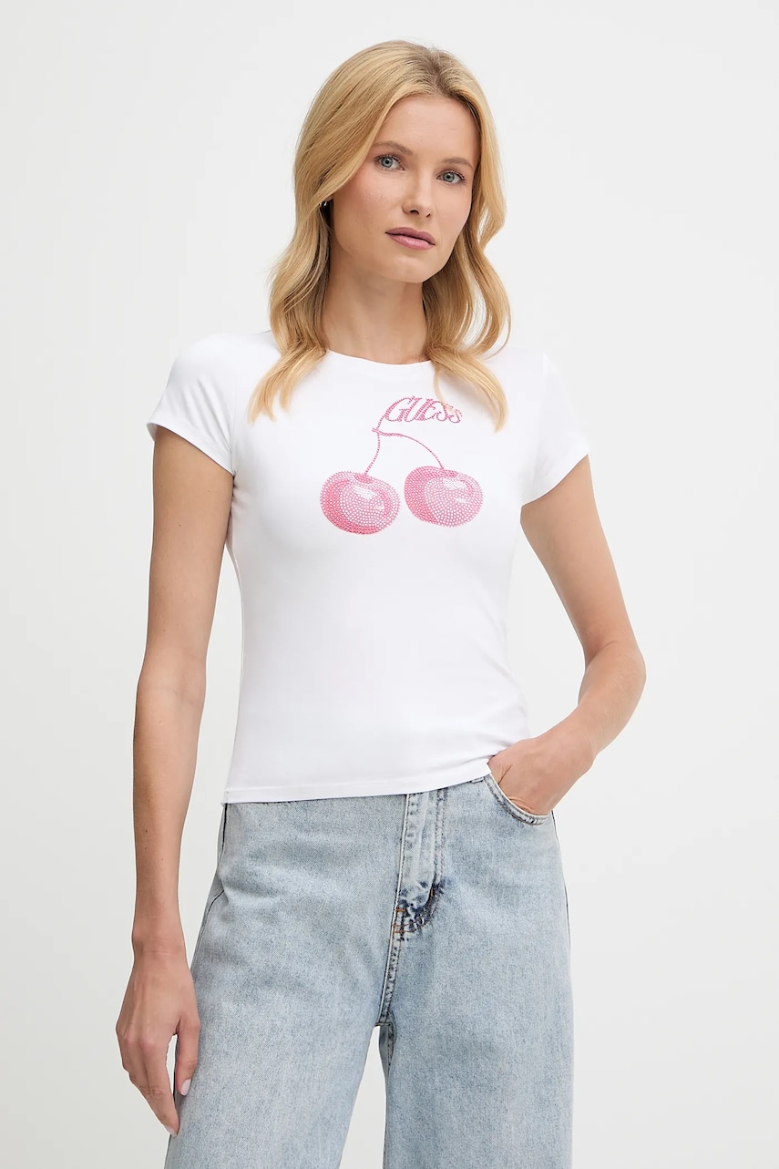 Levně Tričko Guess dámské, bílá barva, W5YI30 K49A1