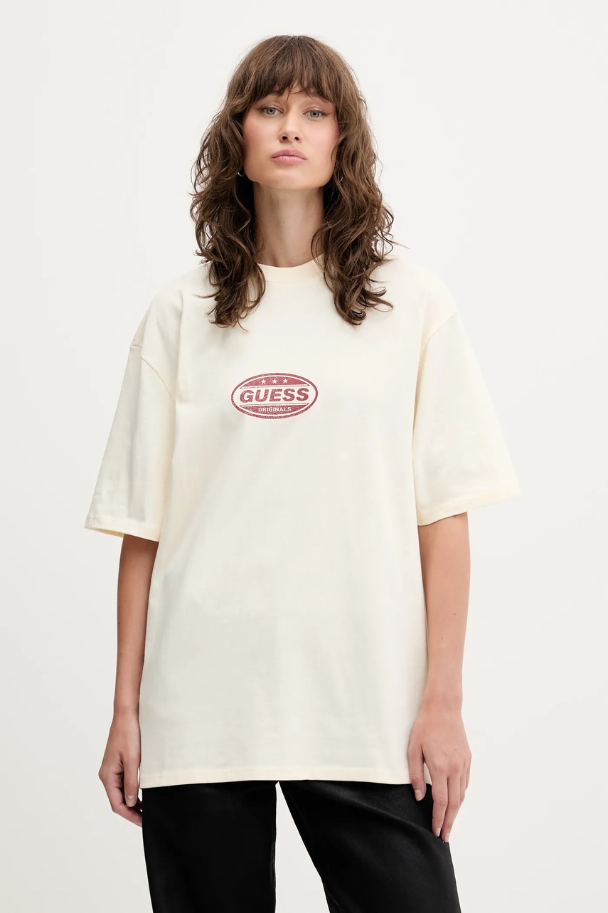 Βαμβακερό μπλουζάκι Guess Originals χρώμα: μπεζ, M5YI55 K8FQ4 φωτογραφία