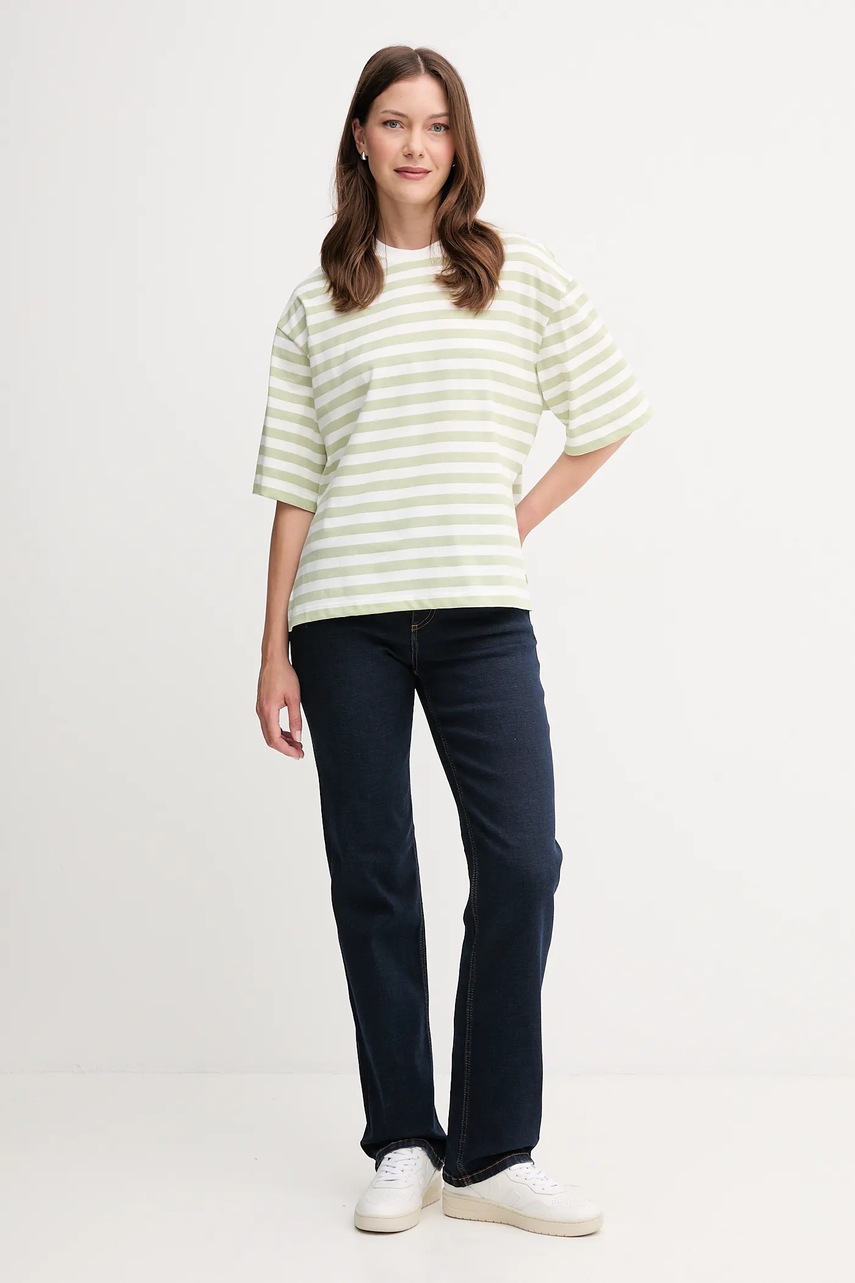 Хлопковая футболка United Colors of Benetton цвет зелёный 34N1D10AO