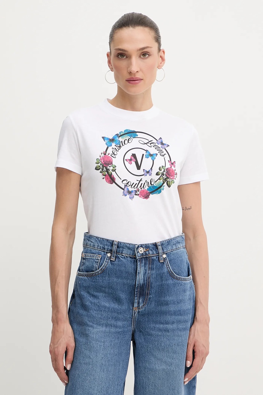 Versace Jeans Couture tricou din bumbac culoarea alb, 79HAHP01 CJ01P