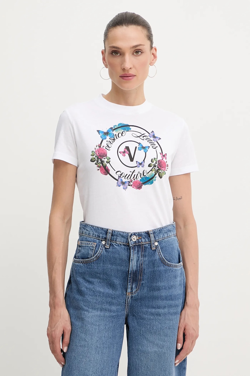 Versace Jeans Couture tricou din bumbac culoarea alb, 79HAHP01 CJ01P