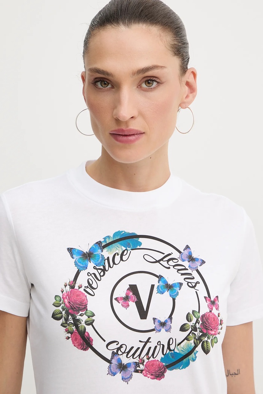 Βαμβακερό μπλουζάκι Versace Jeans Couture χρώμα: άσπρο, 79HAHP01 CJ01P φωτογραφία