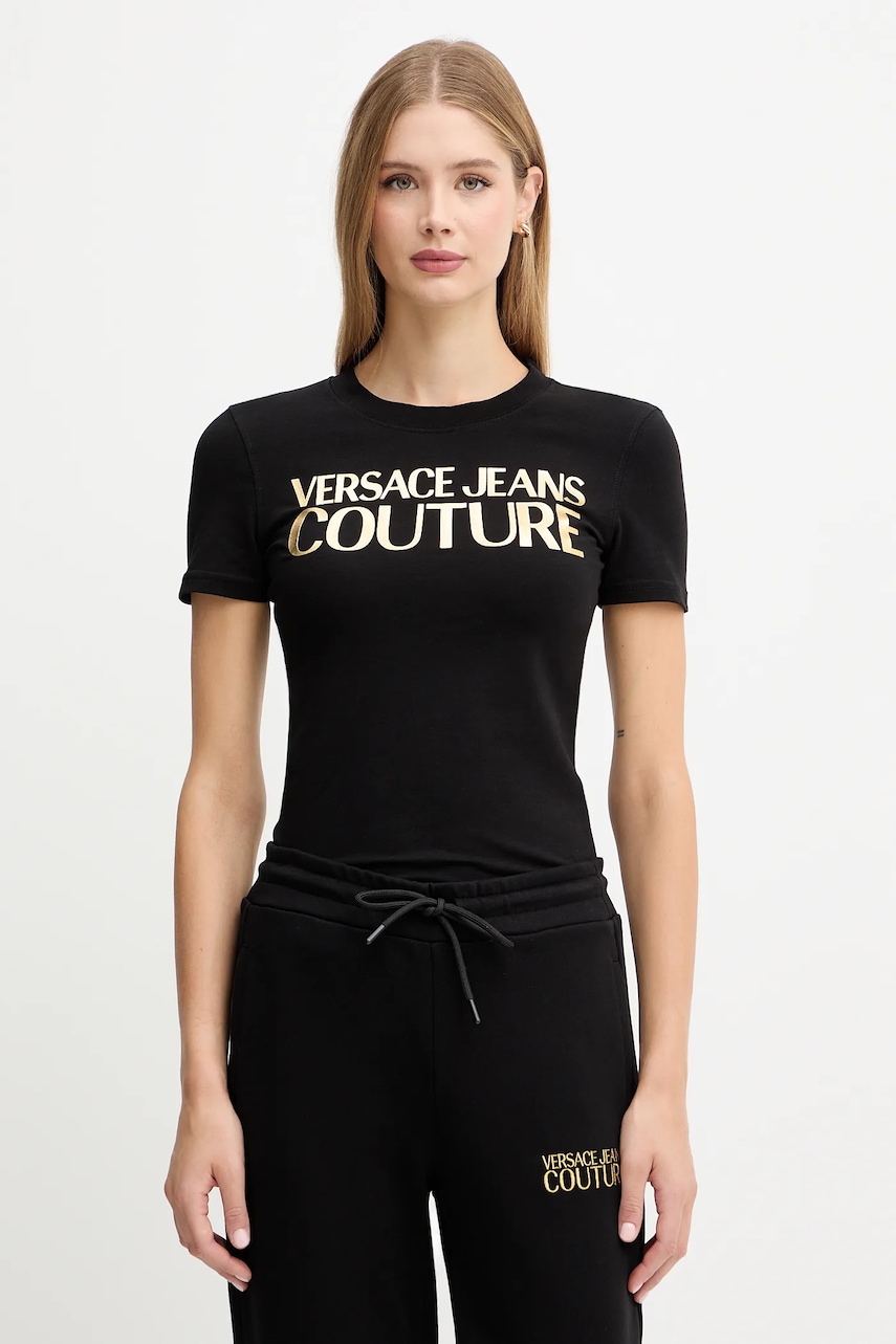 Levně Tričko Versace Jeans Couture dámské, černá barva, 79HAHT02 CJ03T