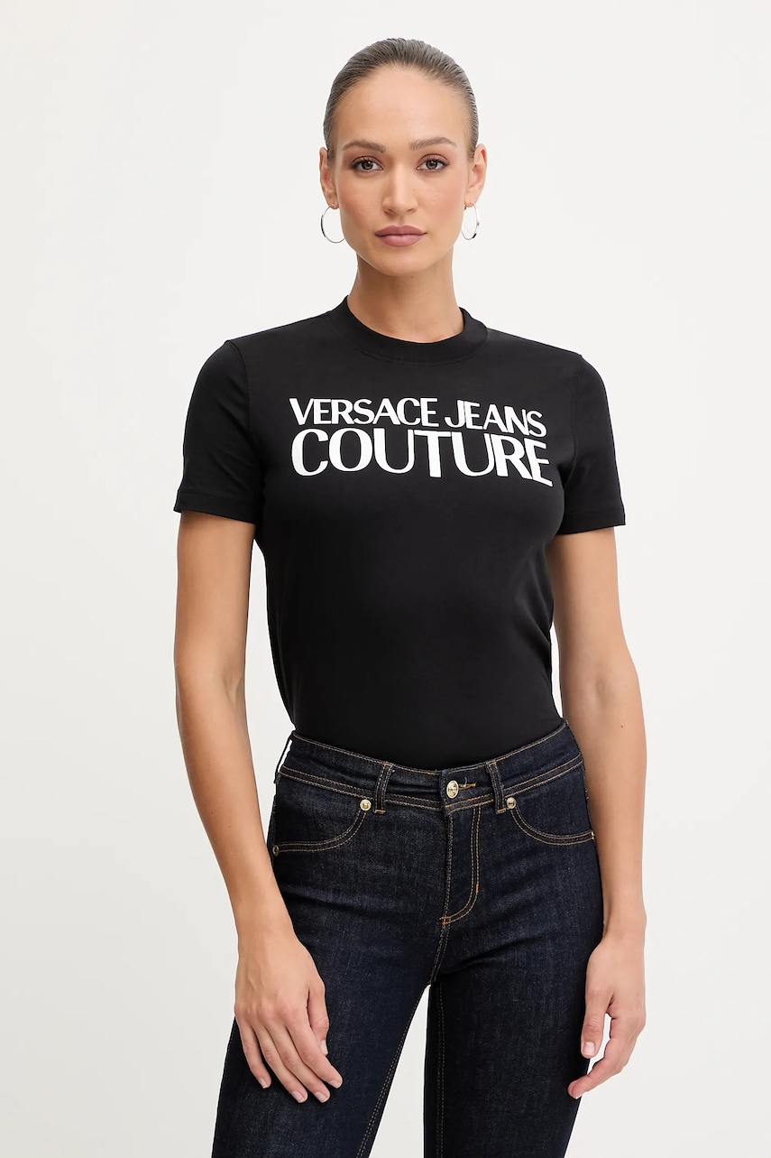 Versace Jeans Couture tricou din bumbac culoarea negru, 79HAHE05 CJ00E