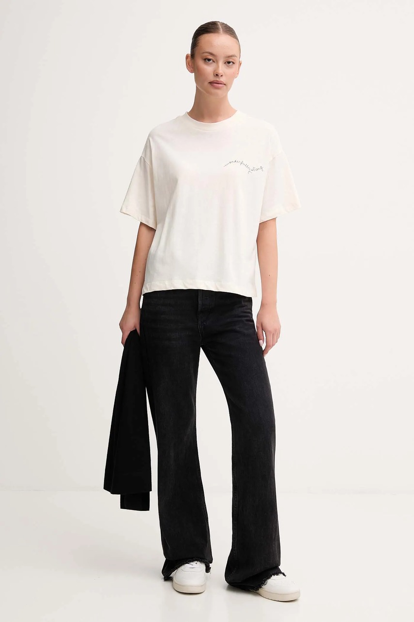 Хлопковая футболка United Colors of Benetton цвет бежевый 35P5D10AR