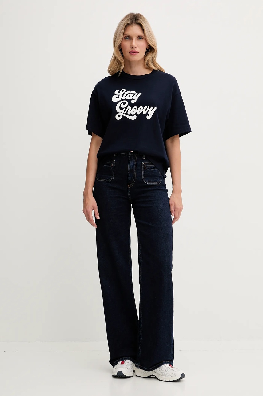 Хлопковая футболка United Colors of Benetton цвет синий 3MI5D10AY