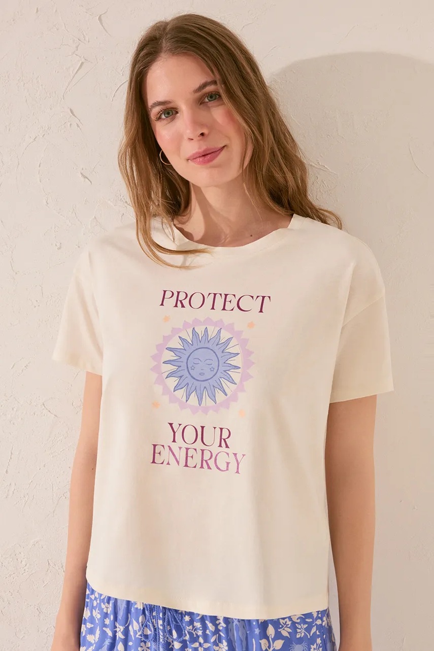 Хлопковая футболка womensecret цвет бежевый 3279711