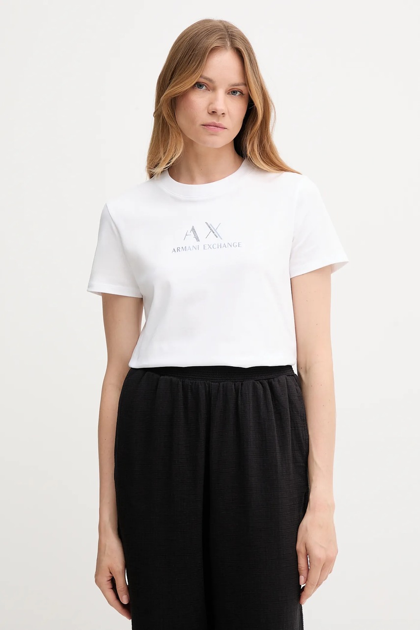 Levně Bavlněné tričko Armani Exchange dámské, bílá barva, XW001345 AF16356