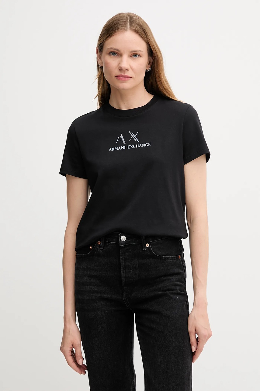 Levně Bavlněné tričko Armani Exchange dámské, černá barva, XW001345 AF16356