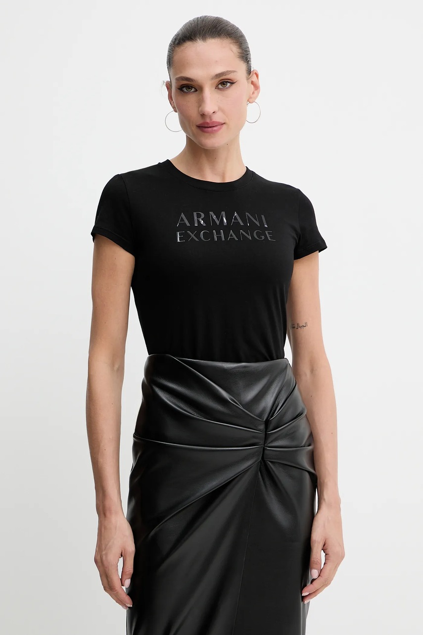 Levně Bavlněné tričko Armani Exchange dámské, černá barva, XW001357 AF10356