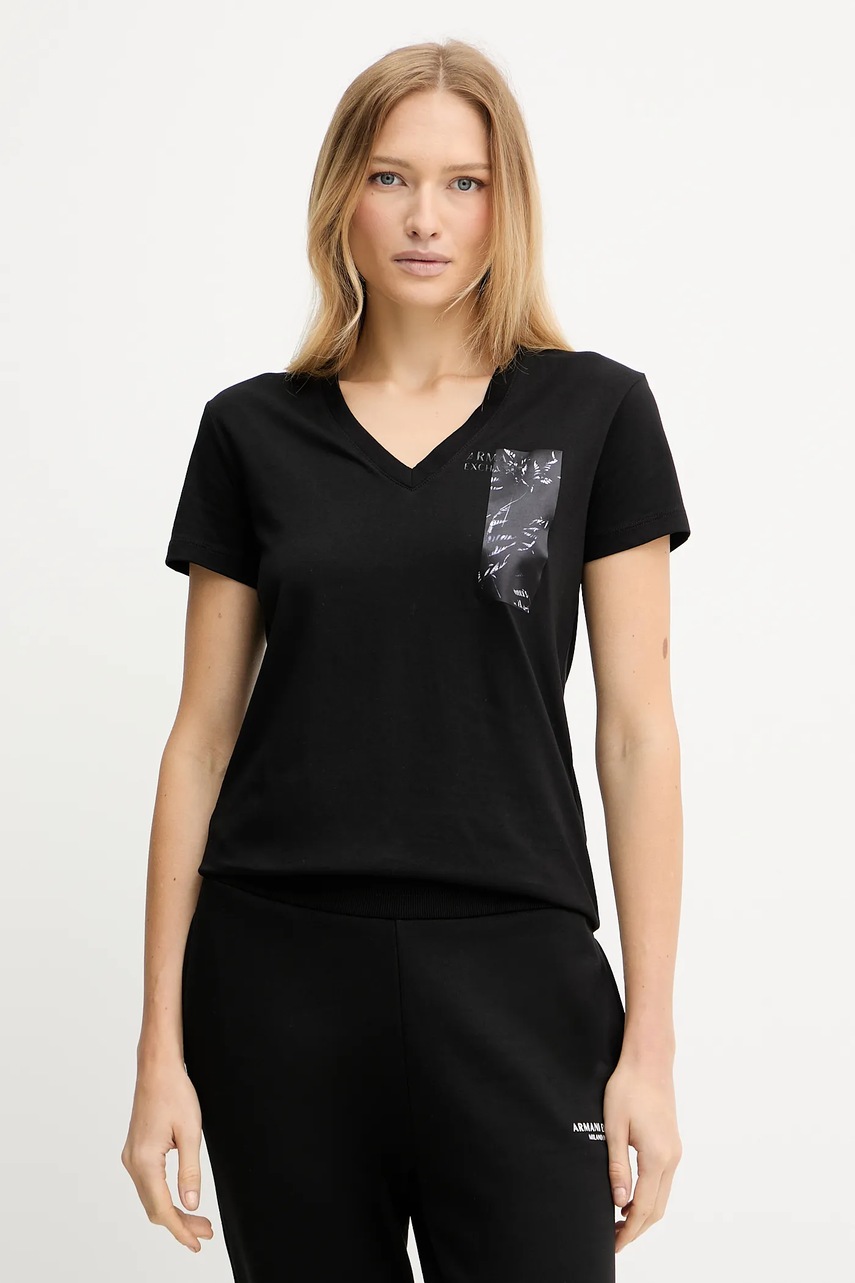 Levně Bavlněné tričko Armani Exchange dámské, černá barva, XW001358 AF10356