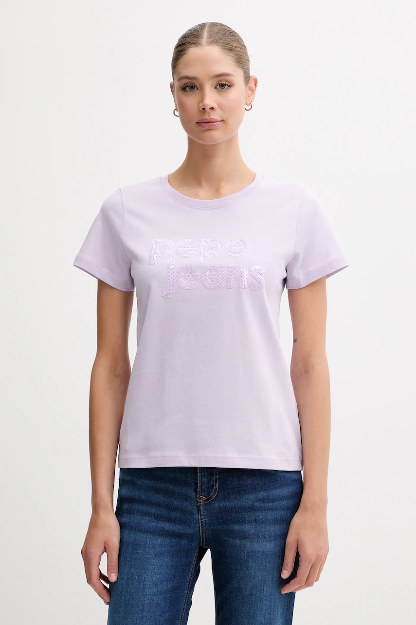 Pepe Jeans tricou din bumbac culoarea violet, PL506113
