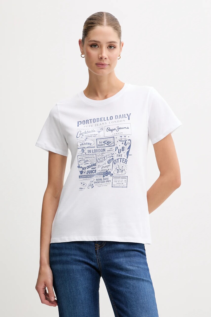 Levně Bavlněné tričko Pepe Jeans dámské, bílá barva, PL506119
