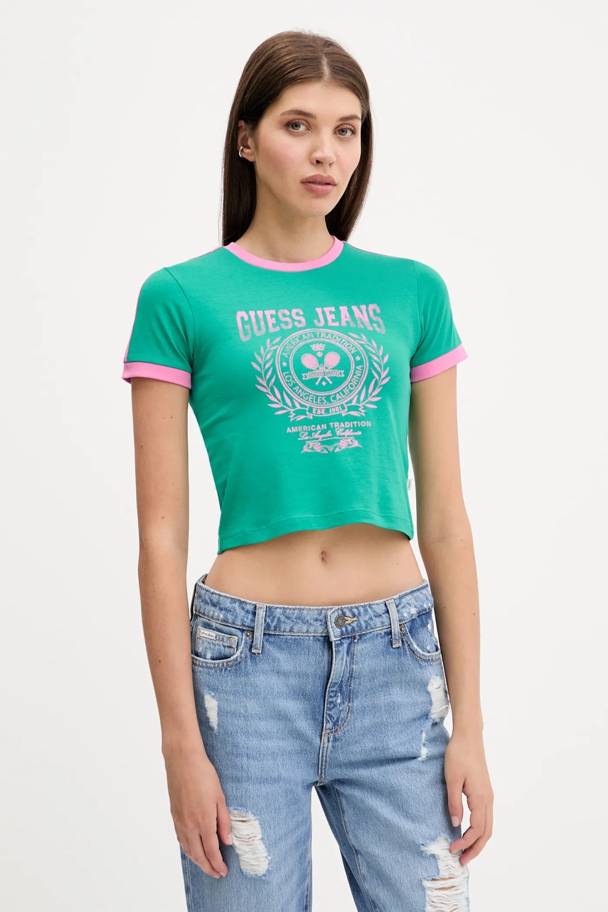 Levně Tričko Guess Jeans dámské, zelená barva, W5YI03 J1314
