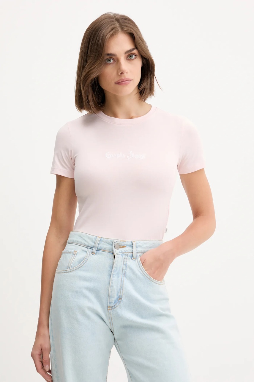 Levně Tričko Guess Jeans dámské, růžová barva, W5YI24 J1314
