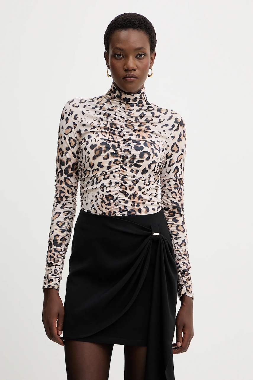 Fracomina bluză culoarea bej, cu imprimeu, FJ25WT3001J47201 Fracomina bluză culoarea bej, cu imprimeu, FJ25WT3001J47201