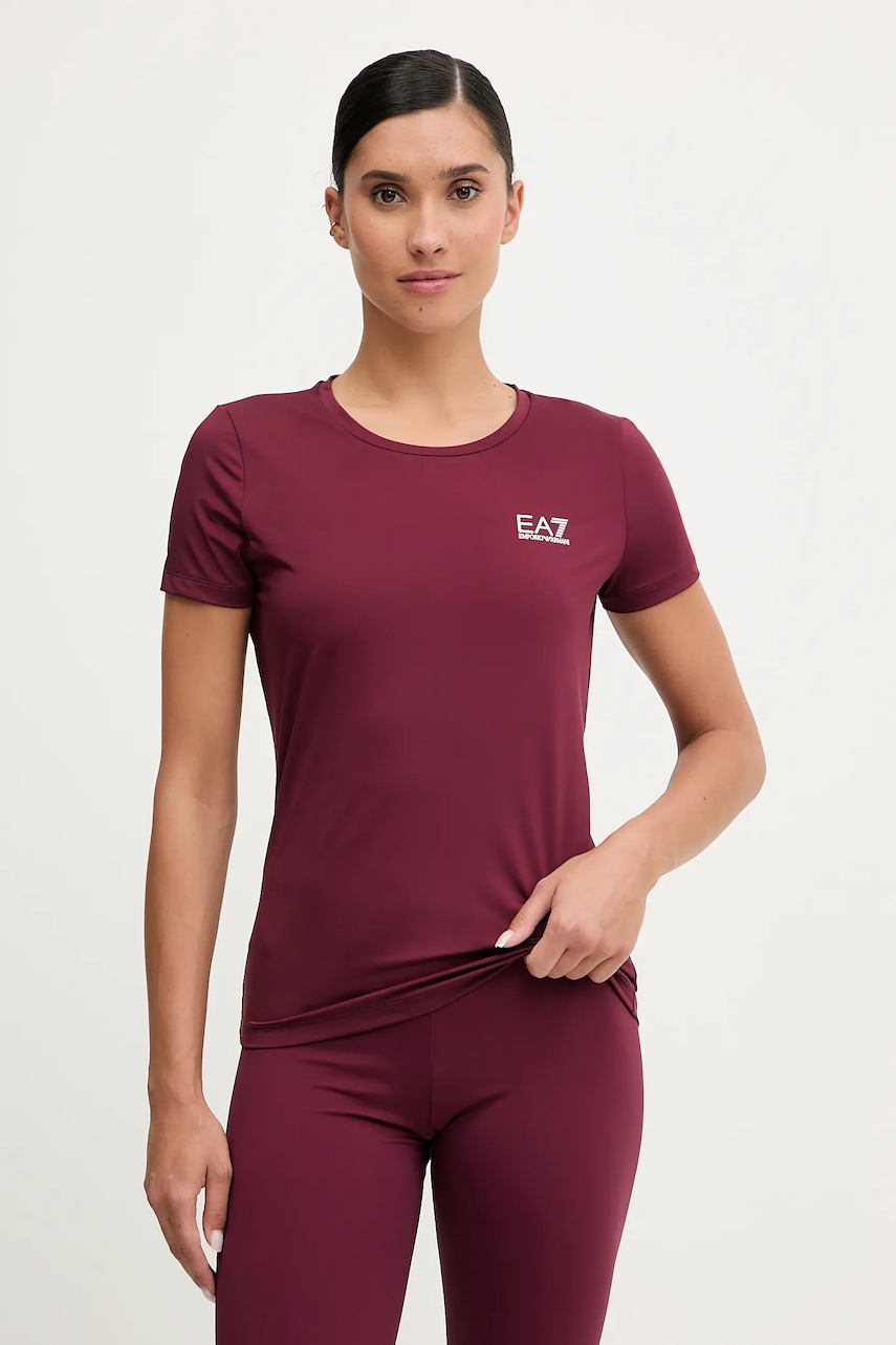 Levně Tričko EA7 Emporio Armani dámské, vínová barva, AF18476.7W000795
