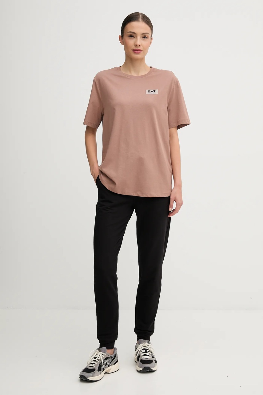 Хлопковая футболка EA7 Emporio Armani цвет коричневый AF12503.7W000407