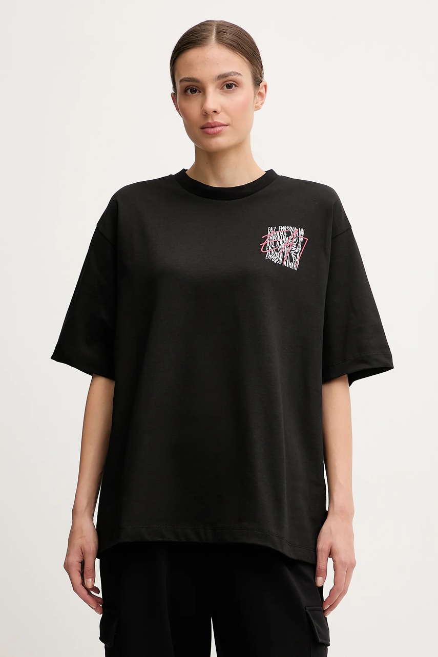 Levně Bavlněné tričko EA7 Emporio Armani dámské, černá barva, AF12957.7W000726