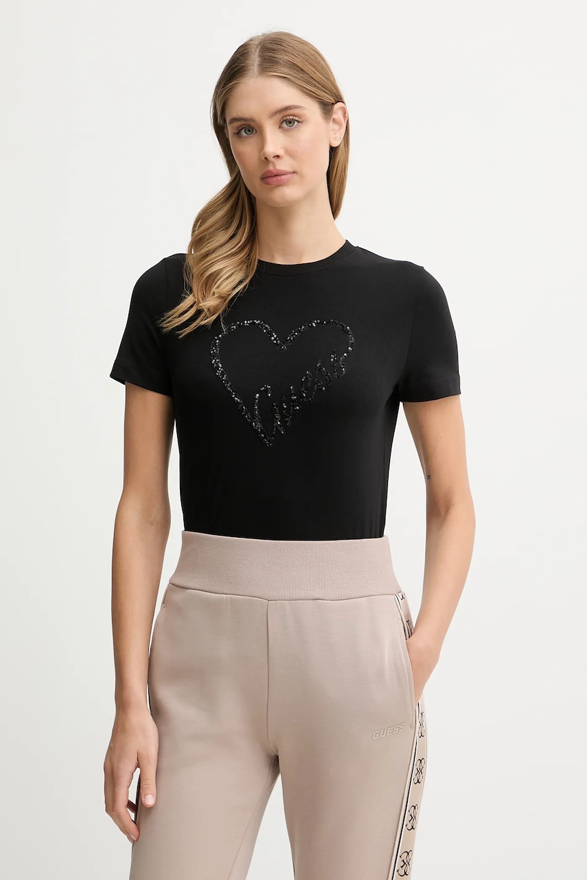 

Тениска Guess LOVE дамска в черно V5BI13 J1314, Черен