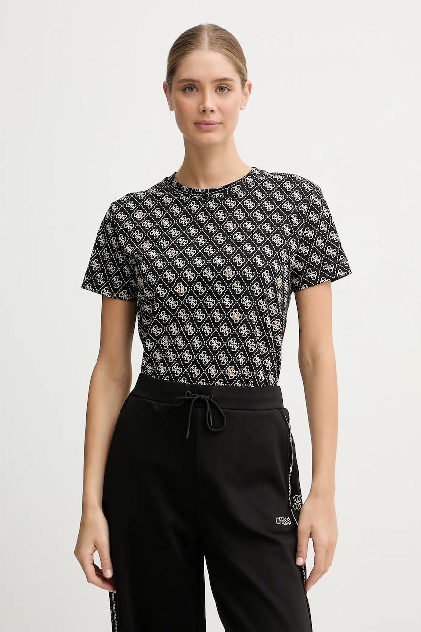 Levně Bavlněné tričko Guess RHOMBUS dámské, černá barva, V5BI14 I3Z14