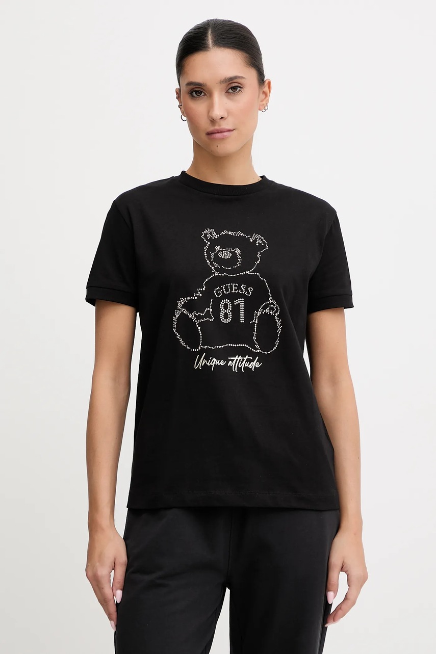 Levně Bavlněné tričko Guess dámské, černá barva, V5BI16 K8FQ4
