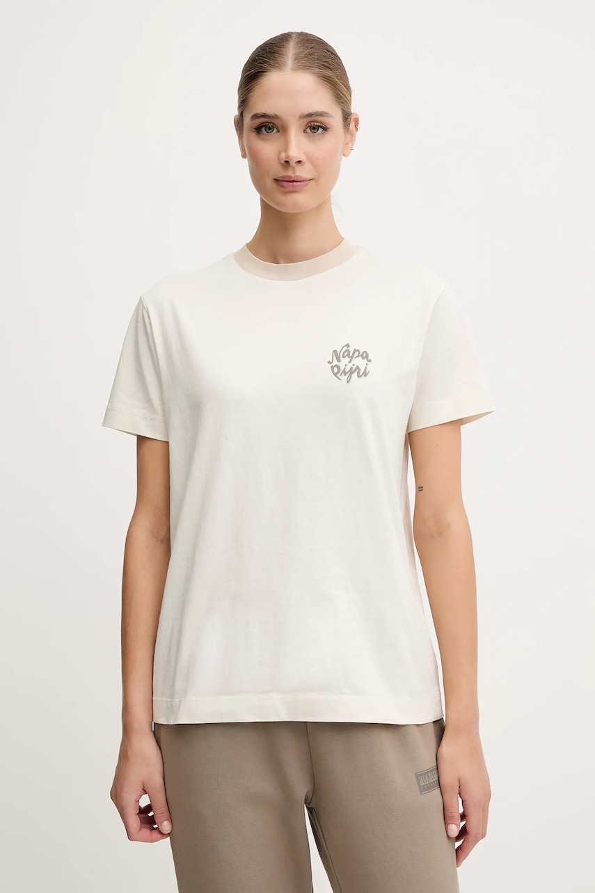 Napapijri tricou din bumbac S-Fedaia culoarea bej, NP0A88XON1J1