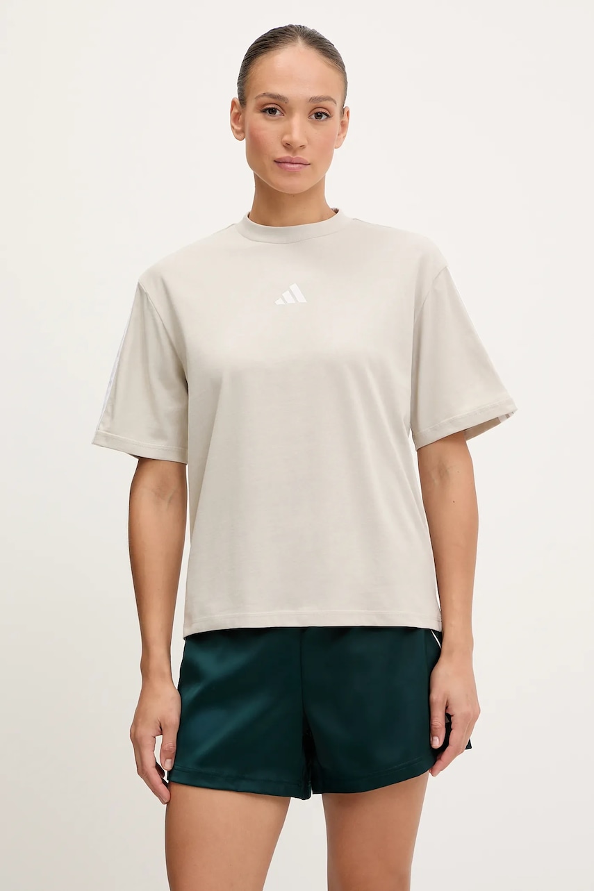 adidas tricou din bumbac Essentials culoarea bej, JE1219
