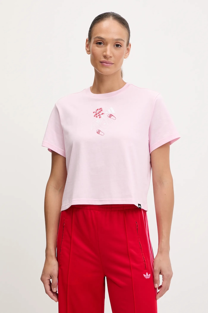 adidas tricou din bumbac W MINI culoarea roz, JV6088