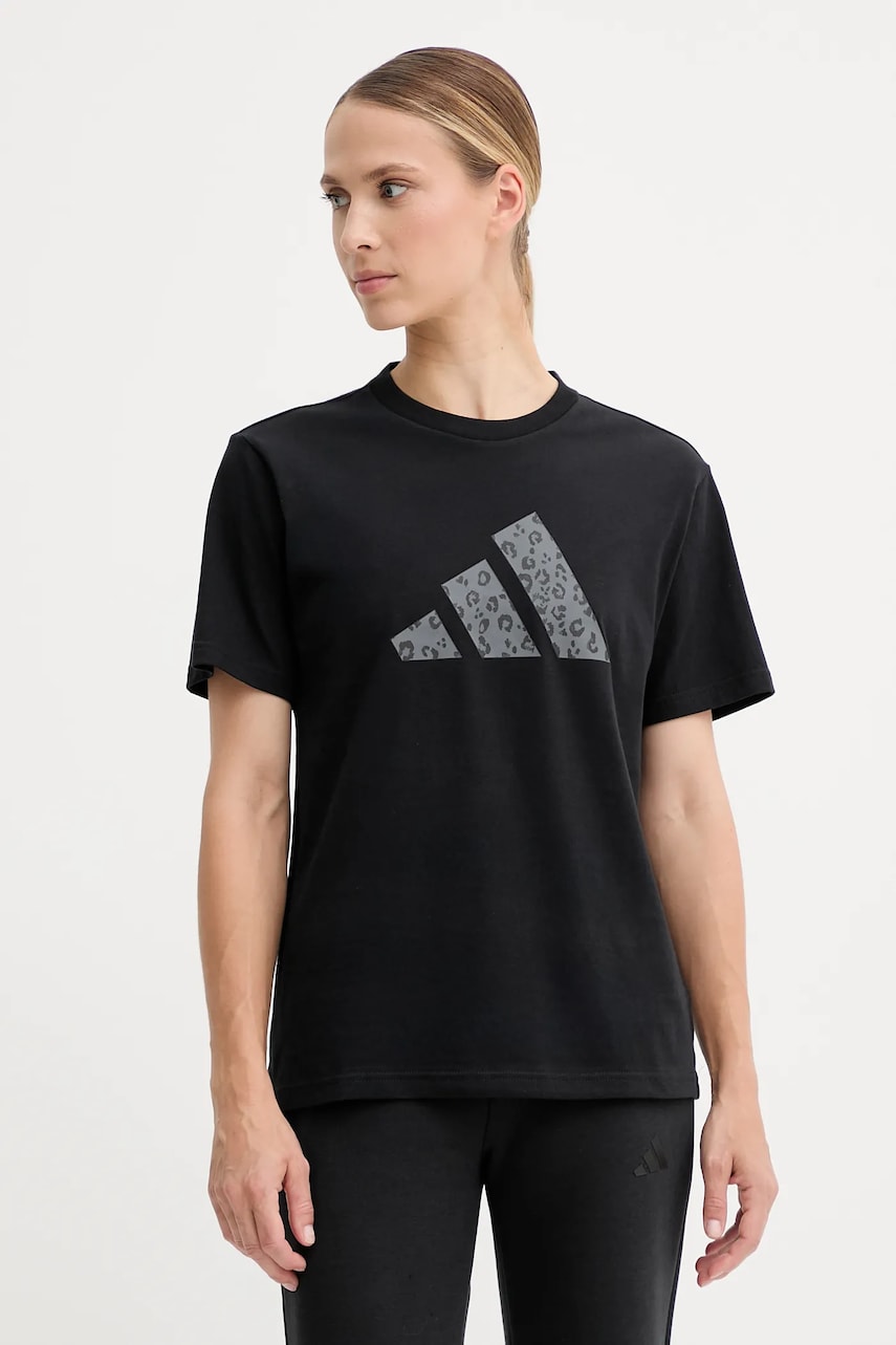 Levně Bavlněné tričko adidas Animal dámské, černá barva, JV8536