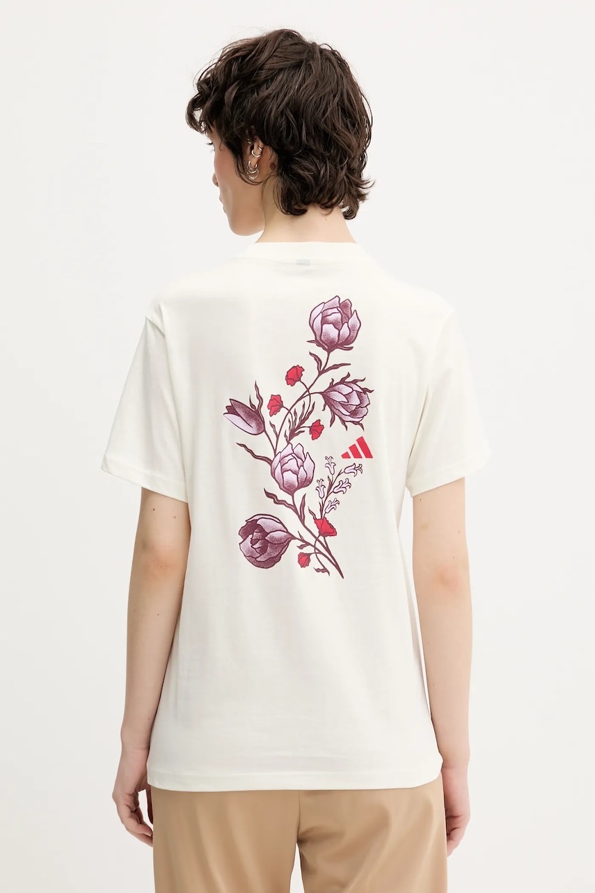 adidas tricou din bumbac Floral culoarea bej, KB2488
