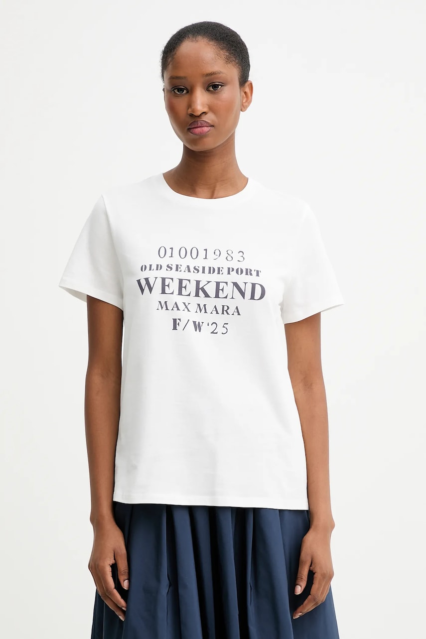 Levně Bavlněné tričko Weekend Max Mara GUGLIA dámské, bílá barva, 2525976031600
